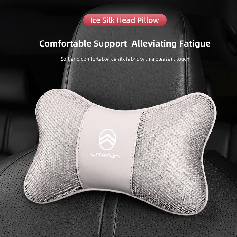 AOU4 Ice Silk Car Seat Neck Pillow Leather Cotton Headrest For Citroen C4 C3 C2 C1 Berlingo Xsara Car Interior Head Support keychain