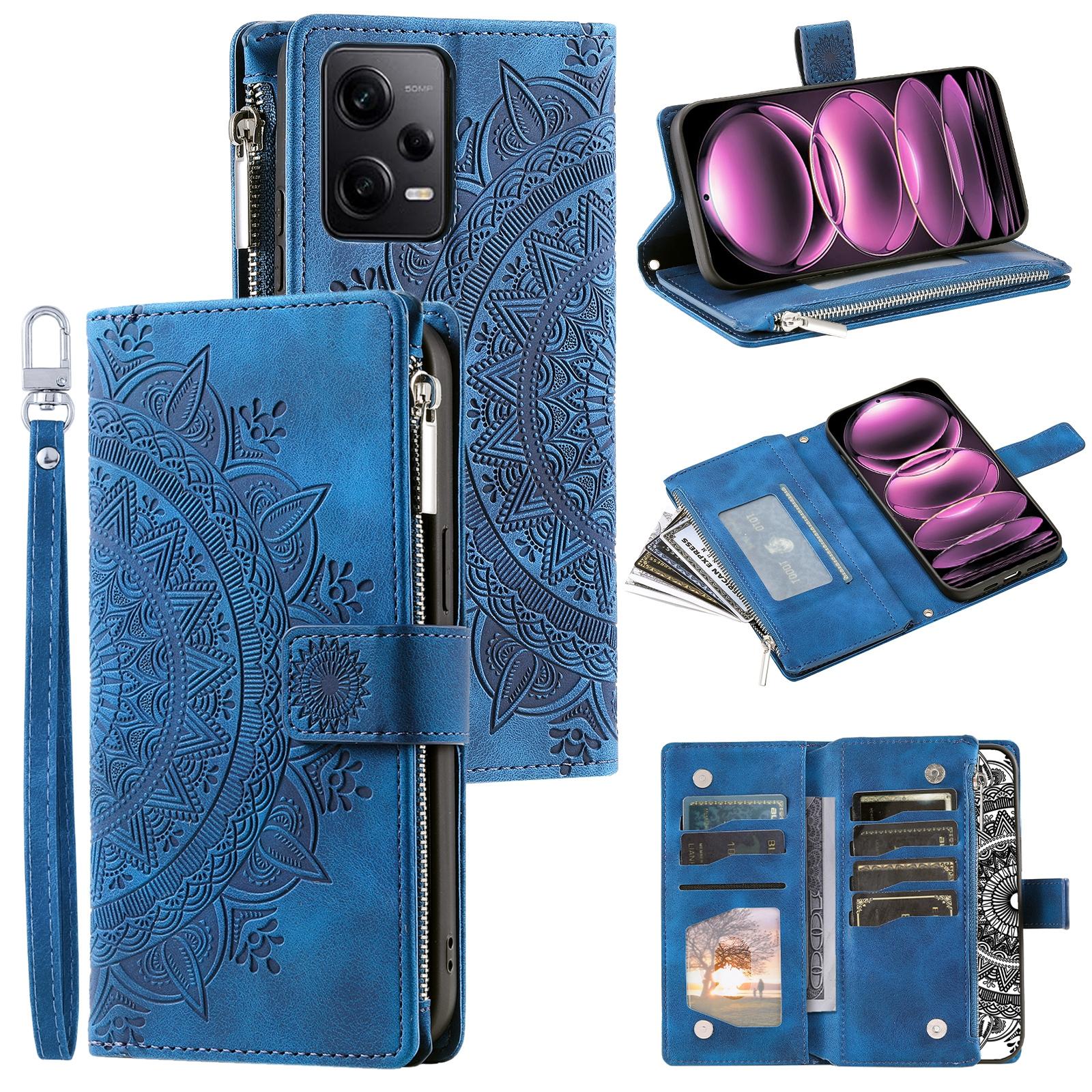 

Для Xiaomi Redmi Note 12 Pro 5G/Note 12 Pro Speed 5G/Poco X5 Pro 5G Кожаный кошелек-подставка Обложка с оттиском цветка мандалы Чехол для телефона Blue