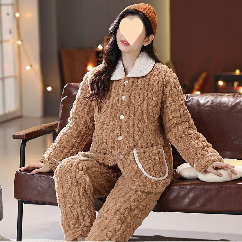 Dámské pyžamo třívrstvé zesílené a roztomilé zimní lze nosit velká velikost teplé polstrované domácí oblečení
