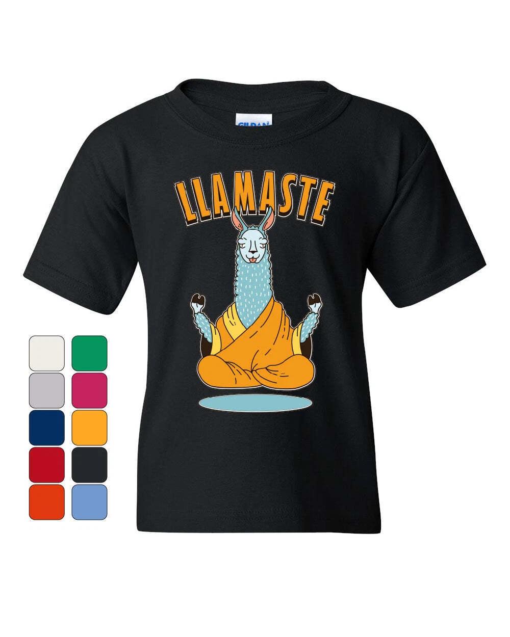 Llamaste Youth kids boys T-Shirt Funny Yoga Namaste Llama Peace Pilates Lotus Om Kids Tee 150