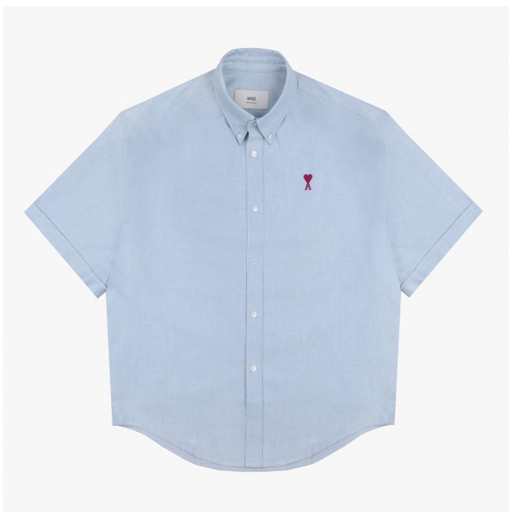 Ami Small Heart Logo Oxford Boxy Fit Short Sleeve Men S Shirt Co0031 4502