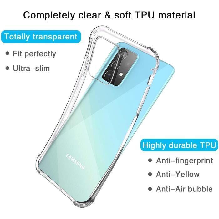 Coque pour Samsung A52 5G/A52,Coque Samsung A52 5G/A52 Transparente+2Pack Verre Trempé Film Protection écran,Souple TPU Silicone