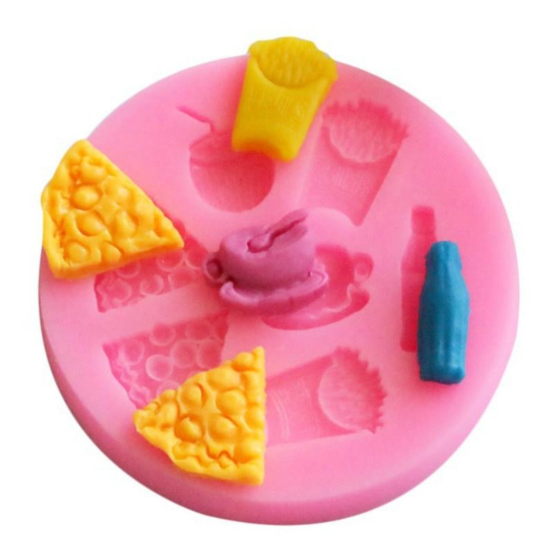 2018 New Store 3D Pizza Fries Milk Coffee Drinks Silicone Mold Chocolate Fondant Cake Decoration Mol