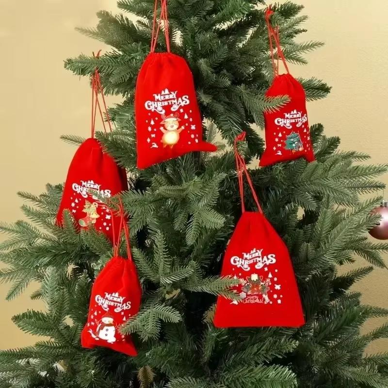Christmas Velvet Bags Advent Calendar Xmas Gift Bags Drawstring Pouch Xmas Candy Jewelry Packaging Bags