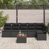 Ensemble de Canapés de Jardin 7 pièces avec Coussins Noir Rattan Poly Acacia, Canapé de Jardin 2 places avec Coussins Noir 3347716