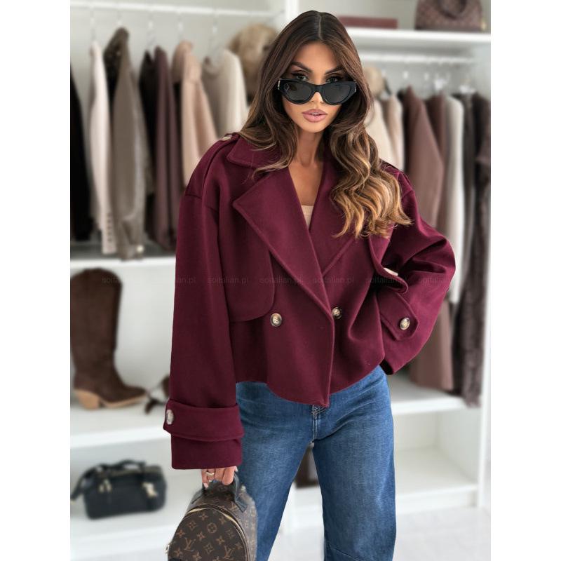 Women's Solid Color Casual Loose Long Sleeve Woolen Overcoat