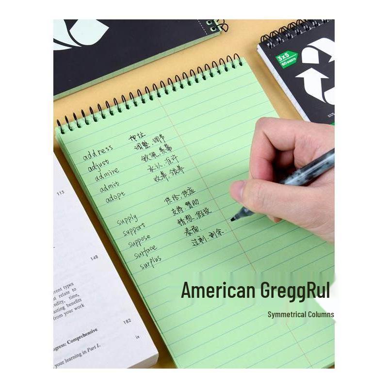 Kaisa Steno Pad: A5 Speed Writing Notebook with Green Inner Pages, 80 Sheets, Symmetrical Columns, Easy-Tear, Wide Line Spacing.