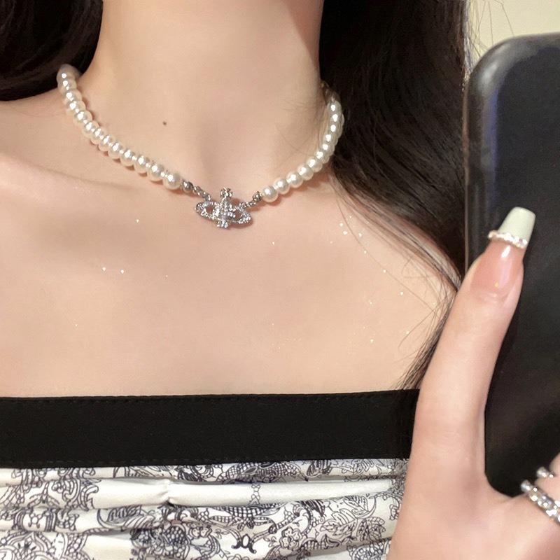 Empress Dowager Saturn pearl necklace niche collarbone chain female summer temperament choker neck chain accessories