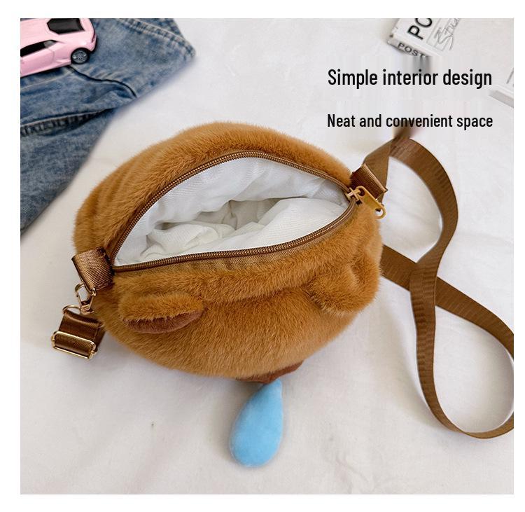2025 Creative Cute Cartoon Plush Crossbody Doll Bag – Soft, Retractable, Round Shoulder Bag