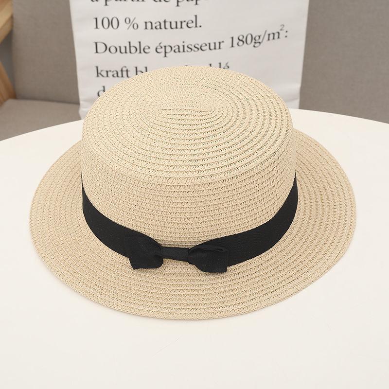 Flat top straw hat women's summer sunshade big head circumference flat brim seaside beach vacation top hat sunscreen sun hat