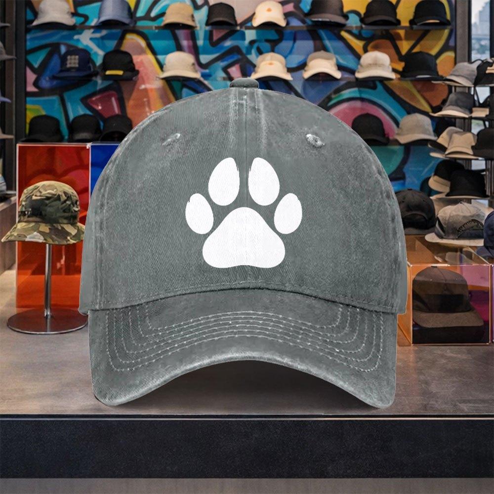 Paw Print Washed Cotton Baseball Cap Unisex Adjustable Curved Brim Casual Outdoor Hat