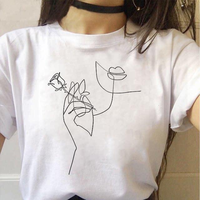 Minimalist Art Line Face European and American Pure Cotton Printed Unisexs and Womens Fashion Tshirt New Personalized Tshirt
