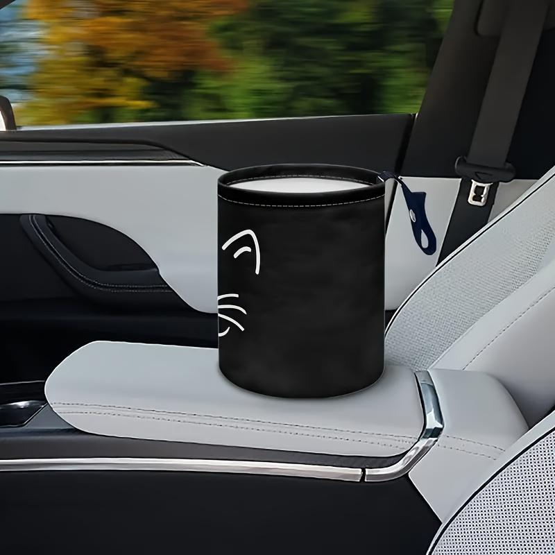 

1 шт. Мусорное ведро для автомобиля с рисунком кошки | Органайзер из полиэстеровой ткани для автомобиля/дома, Дизайн в стиле аниме с регулируемым ремешком, Складной чёрный