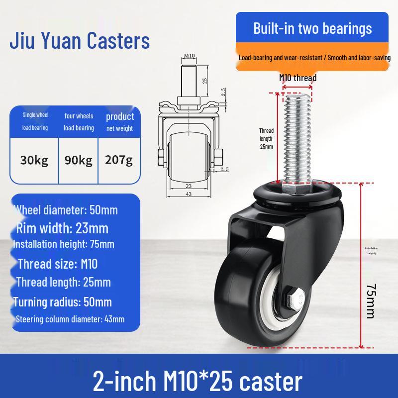 Black Heavy-Duty Swivel Casters with Brakes for Furniture, Cabinets & Industrial Use, Double Bearing Wheels
