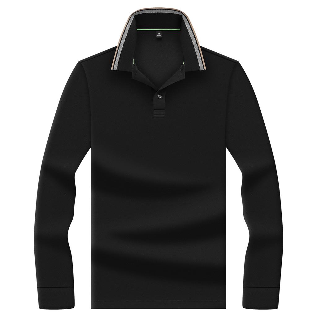 Men's Spring Autumn Contrast Striped Collar Long Sleeve Polo Shirt All Match Wrinkle Resistant Durable Commuter Top