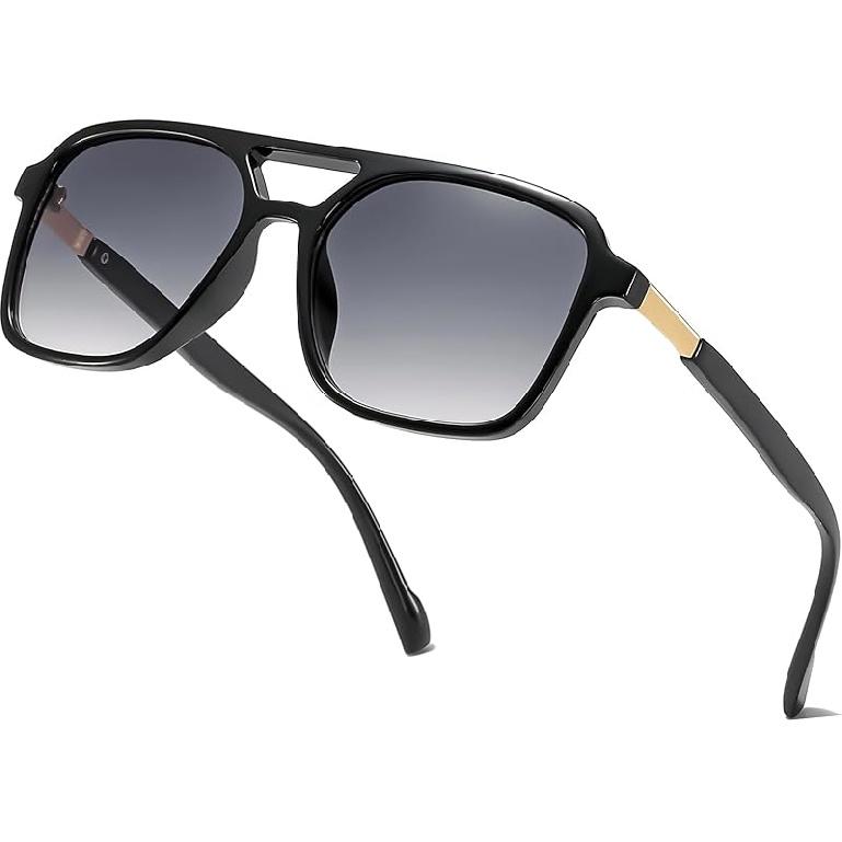 

Retro Aviator Rectangle Sunglasses for Women Men Unisex UV400 Protection Lightweight Frame Trendy Sun Glasses Black Frame/Grey Grading