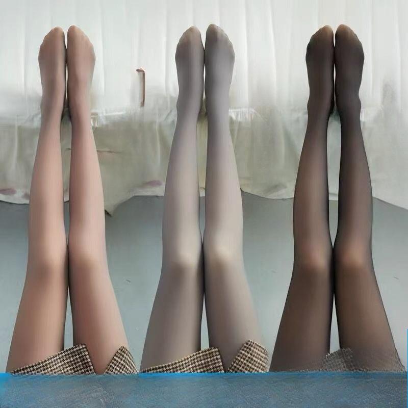 Women's Gray Fake Sheer Flesh Thickened See-Through Bare Leg Effect One-Piece Pantyhose Leggings for Autumn Winter