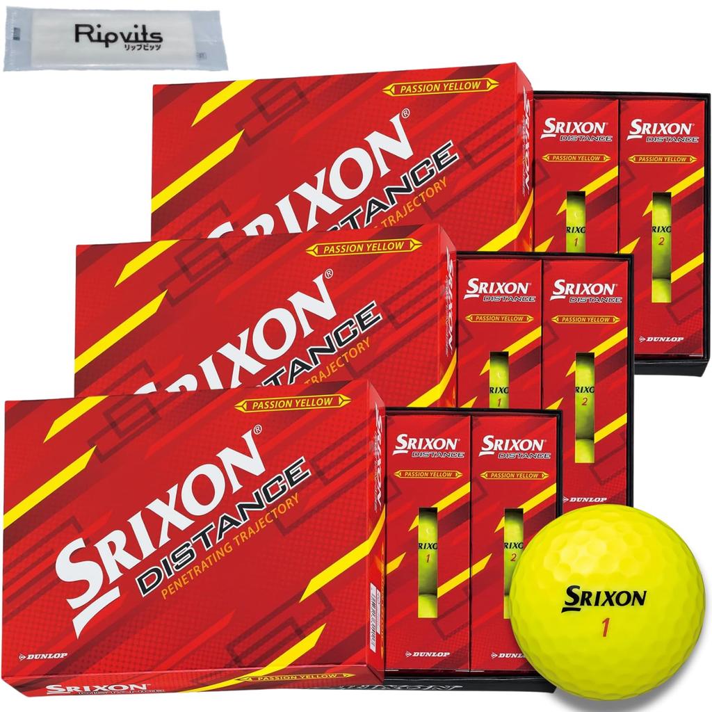 SRIXON Distance 2022 DISTANCE Passion Yellow 3 dozen set of golf balls 36 balls Original cleaning sheet set