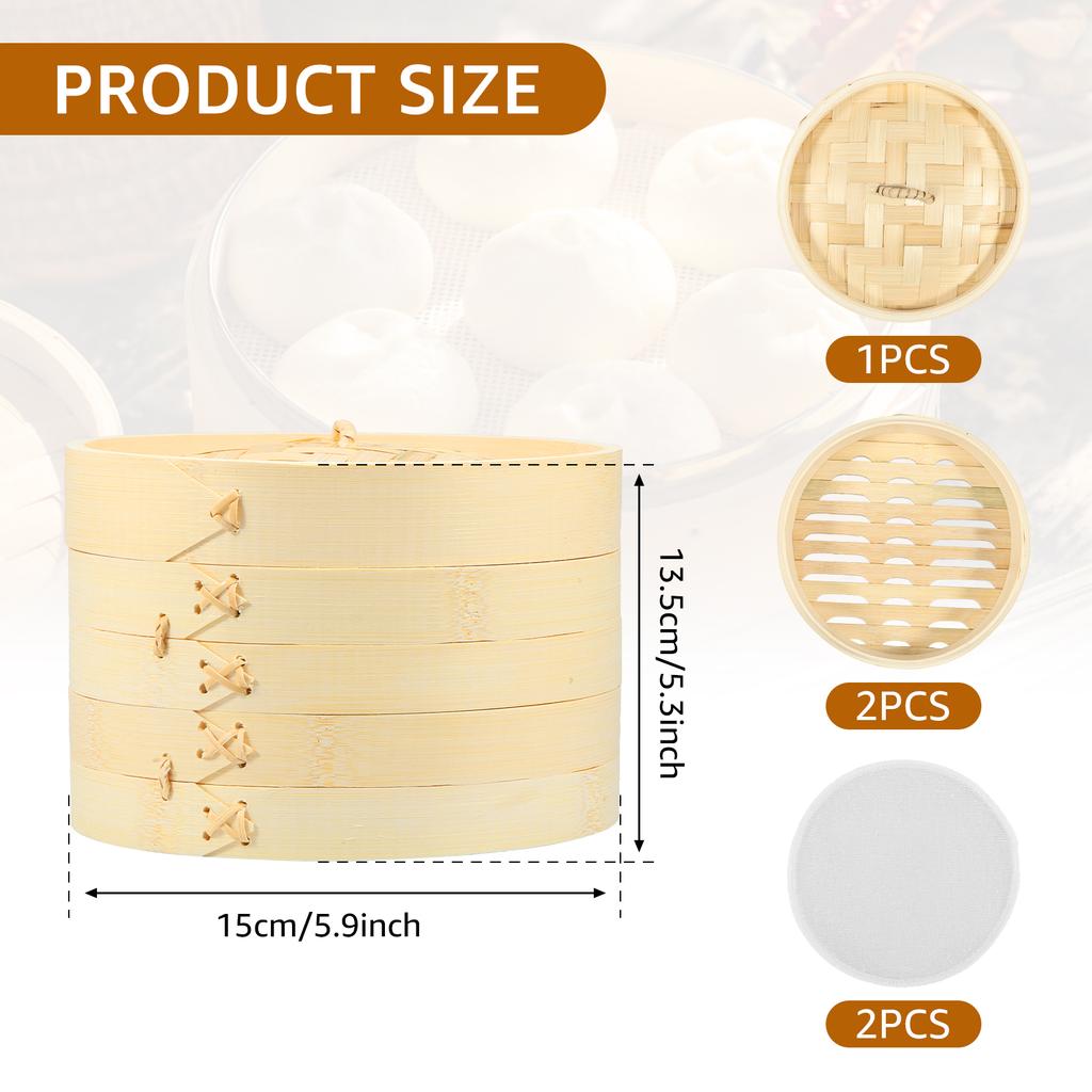 Handmade Bamboo Steamer, 2 Tiers & Lid, Premium Bamboo Steam Basket for Vegetables Dumplings Buns Bamboo Healthy Steamer Cooking