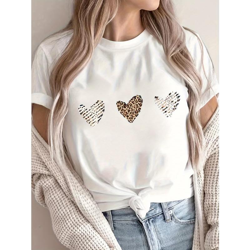 European size Love Print European Style Round Neck Short Sleeve T-Shirt Women's Pullover Top