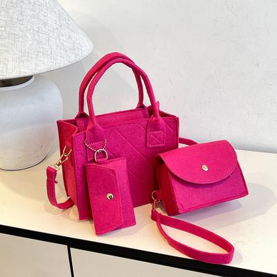 Conjunto de 3 Peças de Bolsas Pequenas, Bolsas de Mão Femininas, Bolsas Transversais de Verão em Feltro com Grade Diamante, Bolsas Quadradas Pequenas de Ombro Único Femininas