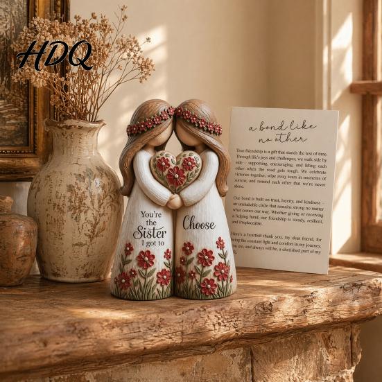 Best Friend Statue Sisterhood Statue Sisters Forever Handcrafted Resin Sculpture with 2 Sister Bond Decoration 3 4 Figurines Friendship Gifts for