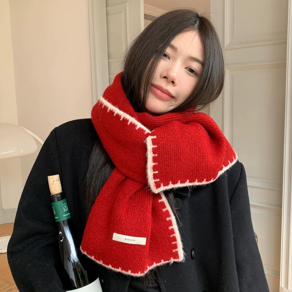 Wool Blend Knitted Winter Scarf for Women Student Warm Versatile High-End Neck Wrap