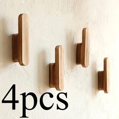 4pcs Rustic Wooden Wall Hooks - Easy To Install, Handmade Door, Bedroom, Bathroom Clothes Hangers - Charming Home Decor Organizer for Christmas