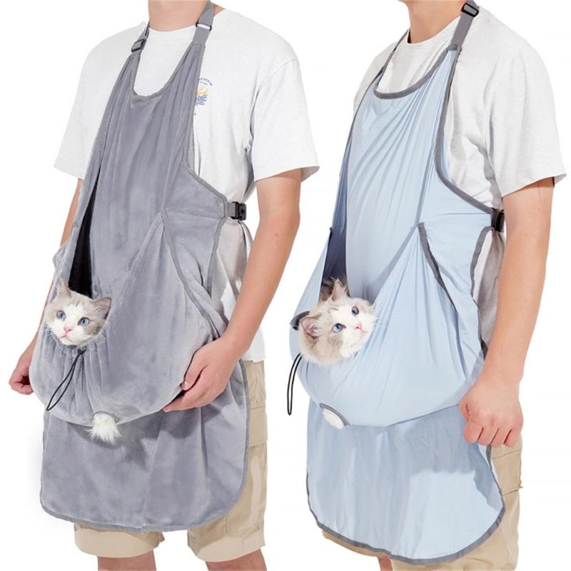 Hands Frees Cats Holder Hair Resistant Apron with Adjustable Strap Comfortable Breathable Carrying Bag for Pet