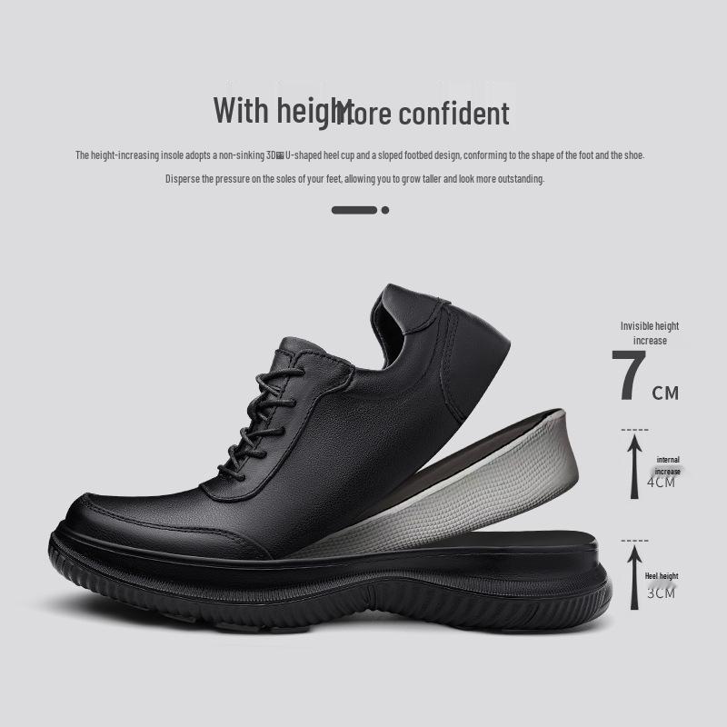 Men s Invisible Height-Increasing 7CM Casual Leather Hiking Shoes 39