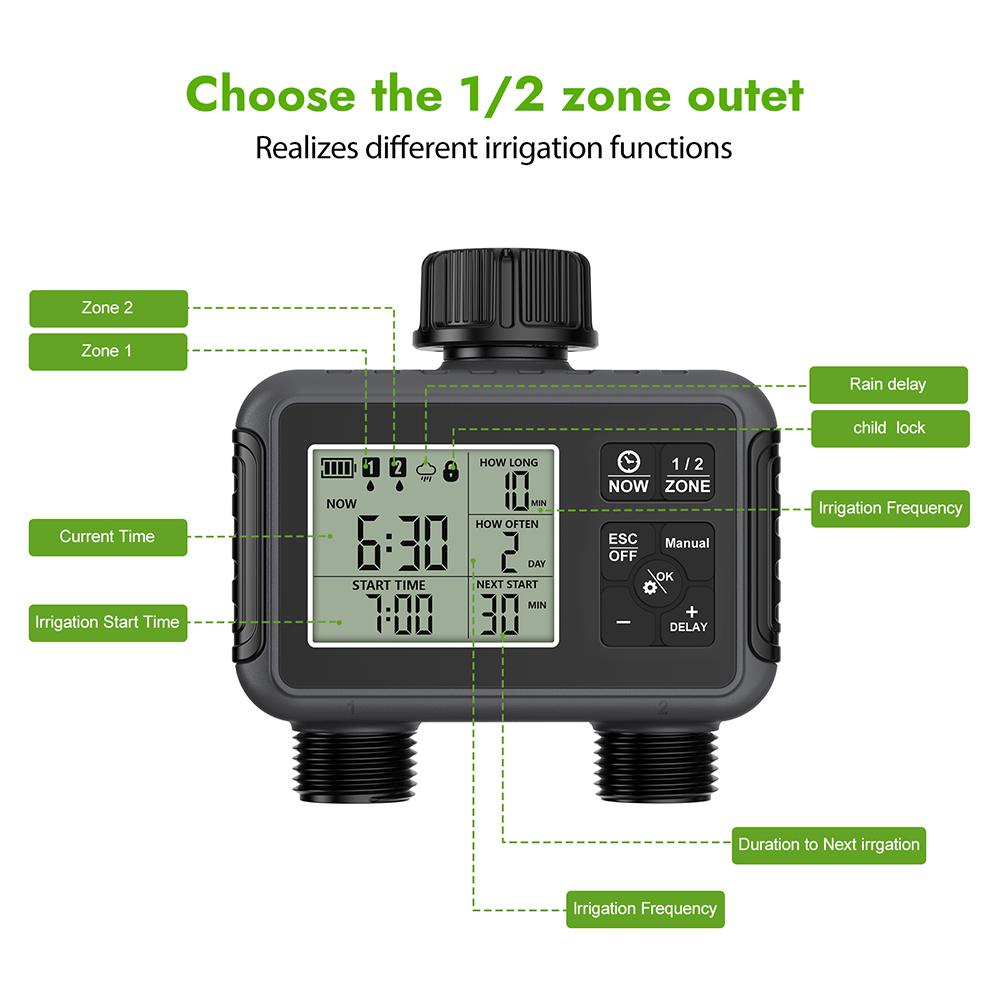 Dual Zone Independent Display LCD Garden Watering Timer Automatic Irrigation Kit Small Intelligent Program Gardening Combination