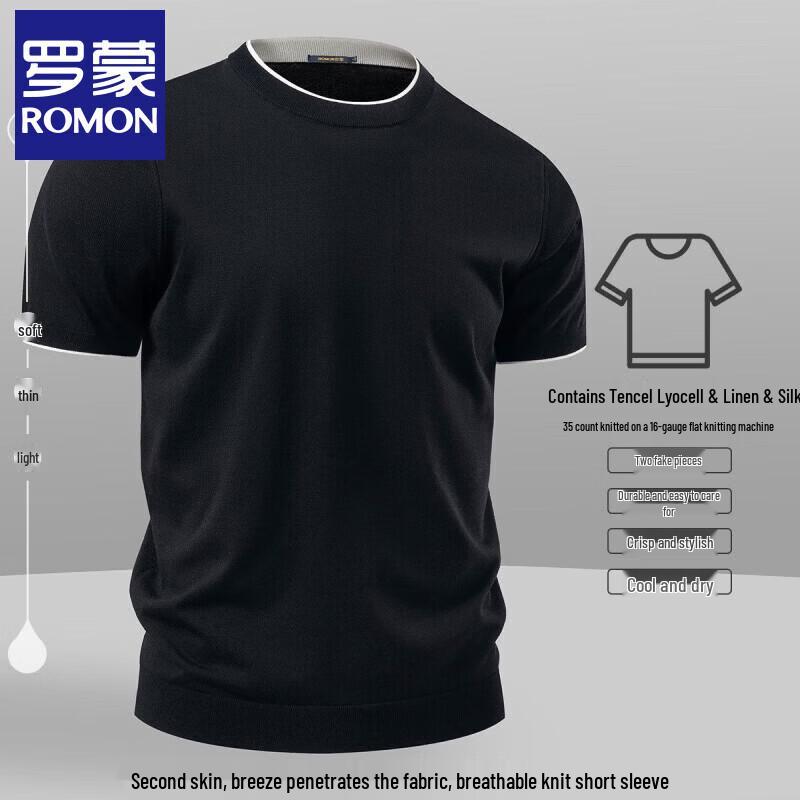Romon Men s Faux Two-Piece Linen Blend Knit T-Shirt 2XL