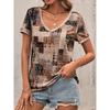 Simple Women's Striped Printed V-neck Top Casual Versatile Short-sleeved Fashion T-shirt Comfortable T-Shirts Women’s