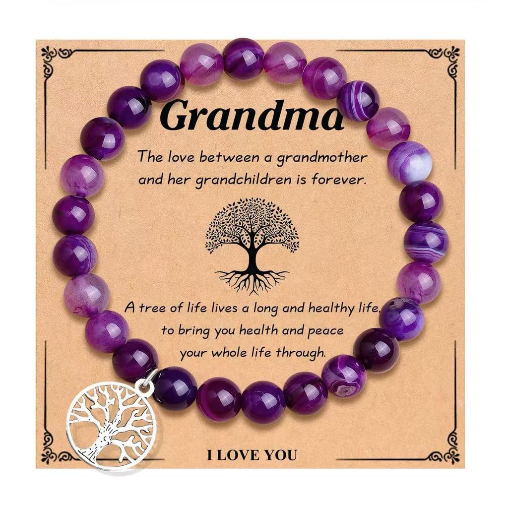 Purple Agate & African Turquoise Lapis Lazuli Tree of Life Beaded Bracelet - Christmas Gift