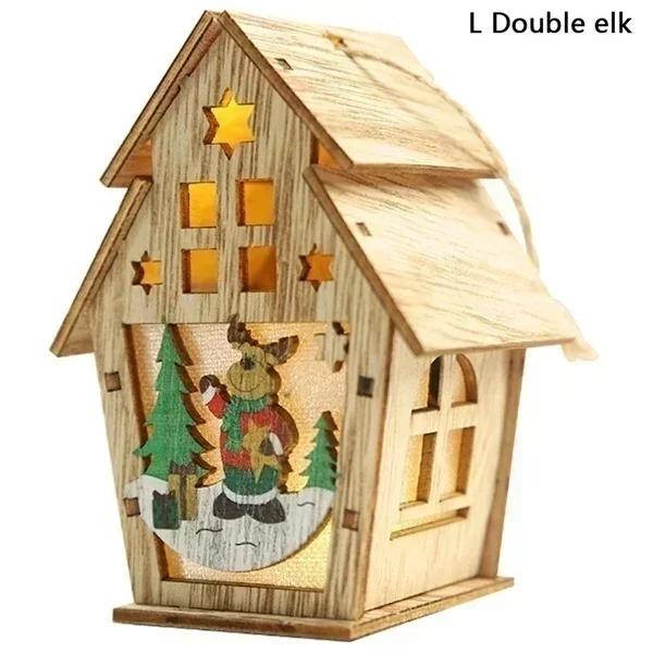 Christmas Style Wooden House Led Lights New Creative Assembly Small House Decoration Luminous Color Cabin Accessories Decoration