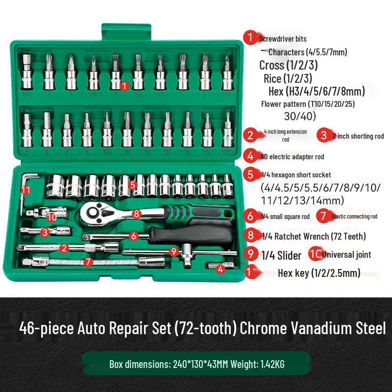 53-Piece Automotive Repair Tool Set with Ratchet Wrench and Socket Toolbox
