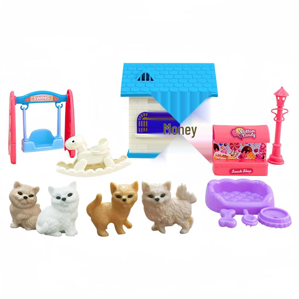 Mini Pet Playset: Children's Puppy & Kitten Villa Playground.