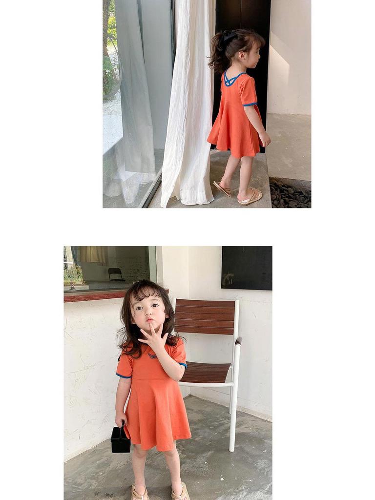 2025 Sommer Mädchen Orange Prinzessinnenkleid - Kurzärmlig, Einfarbig, Koreanischer Stil