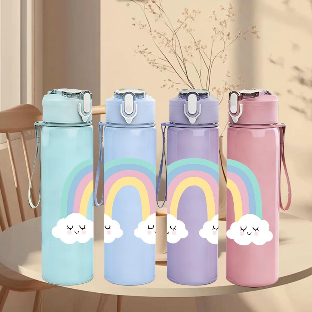 1PC Pastel Rainbow Cloud 750ml Color Plastic Sports Water Bottle Leakproof Flip Straw Lid Suitable for Sports Office Home Use