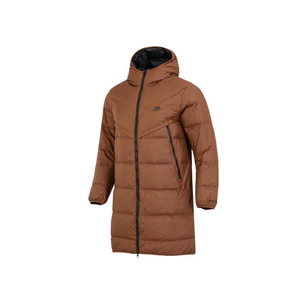Nike Logo Print Zip-Up Hooded Down Jacket Men Outerwear Brown DV1134-259