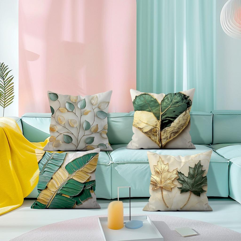 Simple Leaf Pattern Home Decor Pillowcase Bedroom Living Room Sofa Decoration Polyester Cushion Cover with Zipper