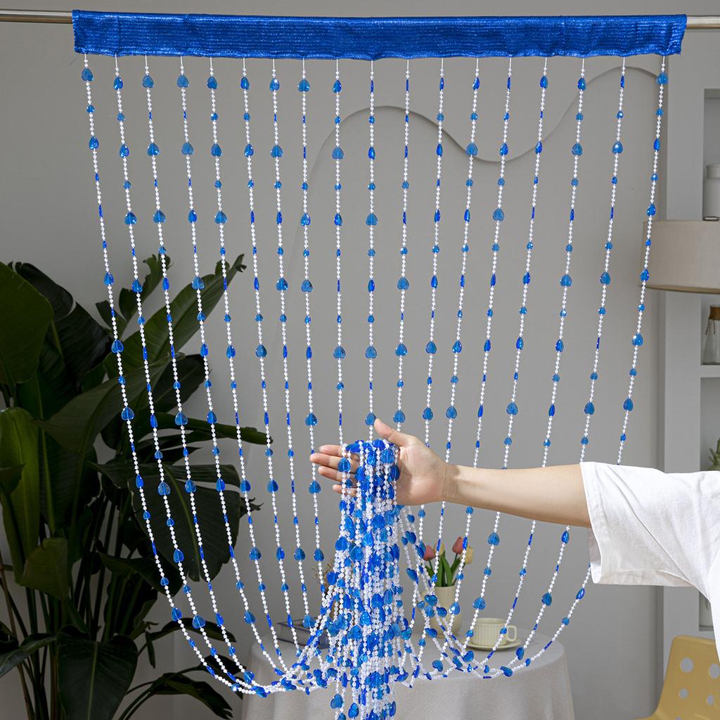 100 X 200cm Door Curtain 18 Strands Crystal Clear Heart Shaped Beads Divider Curtain for Living Room Bedroom