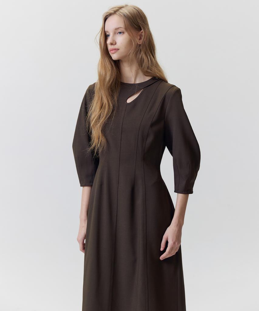 Hawaii Ha Kim [Atelier] Long Sleeve Balloon Dress_Brown