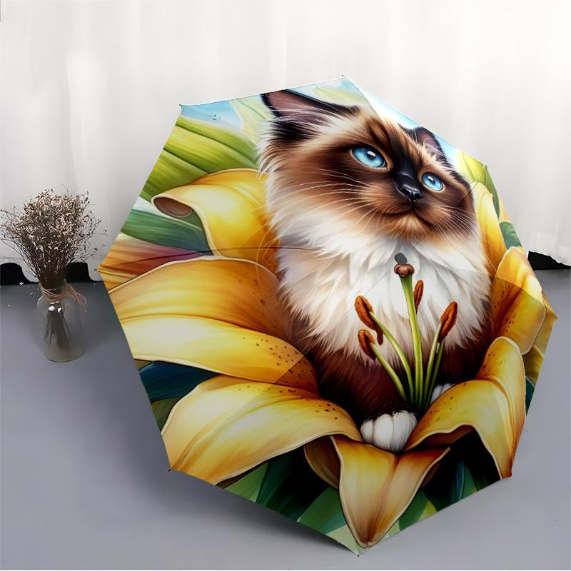 1pc Cat FlowerAutomatic Open/close Folding Umbrella, Compact Portable Travel Umbrella, Perfect Birthday/Holiday, Cute Umbrella Y051