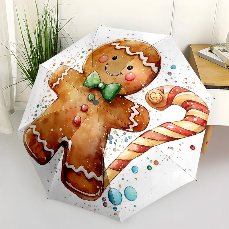 

Gingerbread Man Themed Travel Umbrella-8 Ribs Automatic Opening and Closing, Portable Folding Design, Compact and Stylish Umbrella Suitable