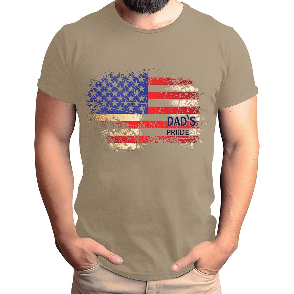 Tricou de Bărbați cu Imprimeu Steag pentru Ziua Tatălui, Top Lejer Casual cu Mânecă Scurtă