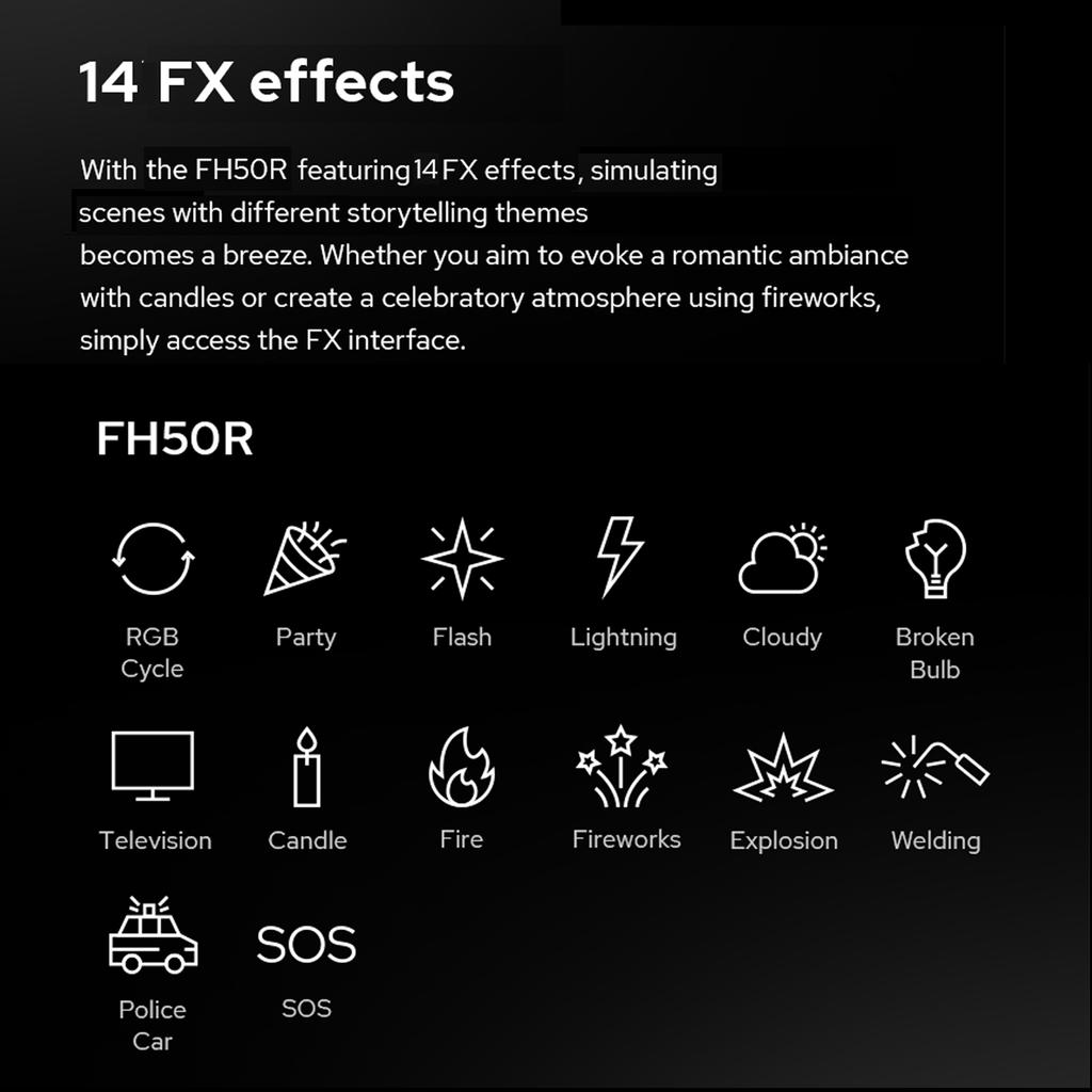 GODOX FH50R Flexible LED Light 62W RGB Photography Light 2500K-10000K CRI More Than 96 with 14 Lighting