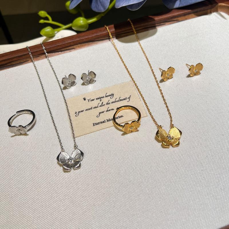 National Style Retro Chunzhi Xiaomeng Handmade Brushed Butterfly Necklace Earrings Ring Set Light Luxury National Tide Style Advanced Sense