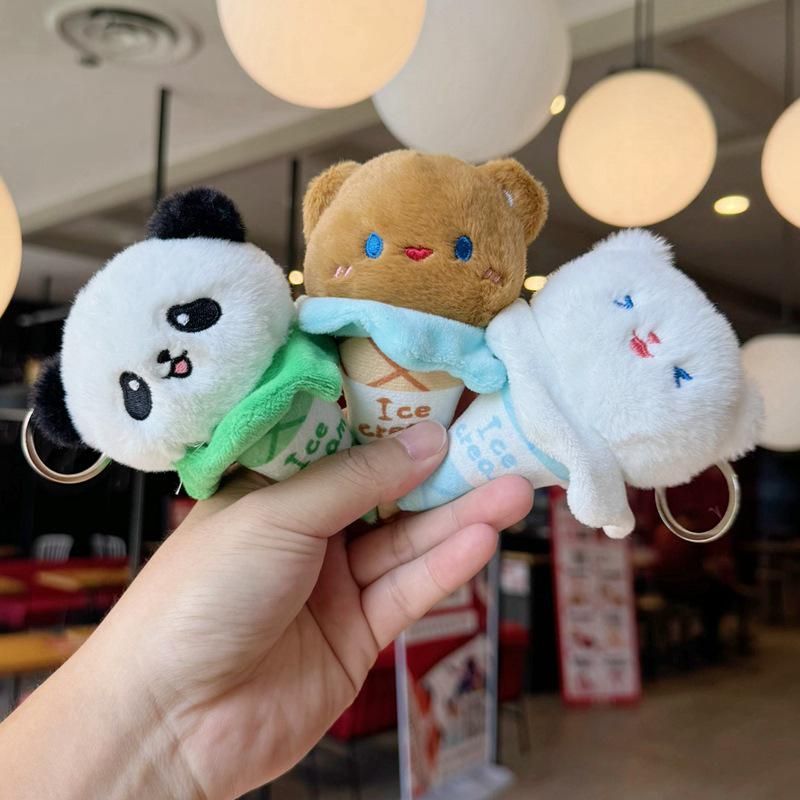 

Wow! Cute Panda Plush Ice Cream Keychain & Kitty Bag Charm Bead Chain