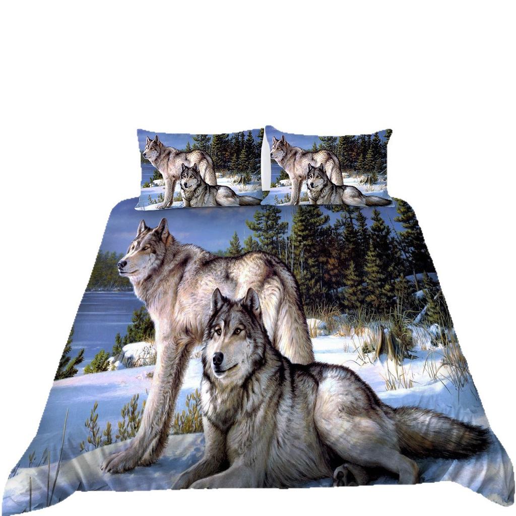 Fashion Wolf Series Polyester Quilt Cover Pillowcase Two Or Three Piece Set 3D Digital Printing